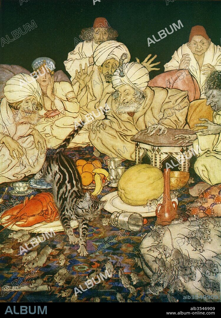 Illustration to Dick Whittington and his Cat. From the book English Fairy Tales retold by F.A. Steel with illustrations by Arthur Rackham, published 1927.