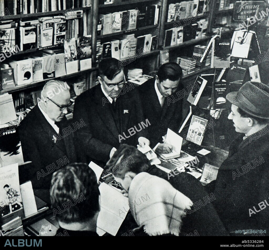 (left) Mikhail Aleksandrovich Sholokhov (1905 - 1984) Soviet-Russian novelist and winner of the 1965 Nobel Prize in Literature.