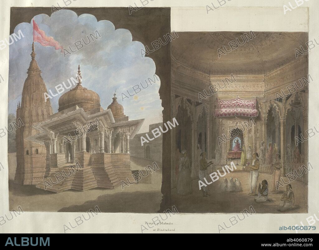 SITA RAM. Exterior and interior views of a temple at Brindaban. Hastings Albums. 1815. watercolour. Source: Add.Or.4837. Language: English.