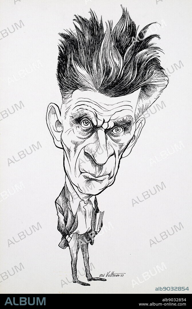 Samuel Beckett by Edmund S. Valtman, 1969. Caricature of Samuel Barclay Beckett (13 April 1906 - 22 December 1989) an Irish novelist, playwright, short story writer, theatre director, poet, and literary translator, Nobel Prize winner and author of the internationally acclaimed play Waiting for Godot. Never a fan of public life, Beckett chose to immerse himself in theology, literature and philosophy.