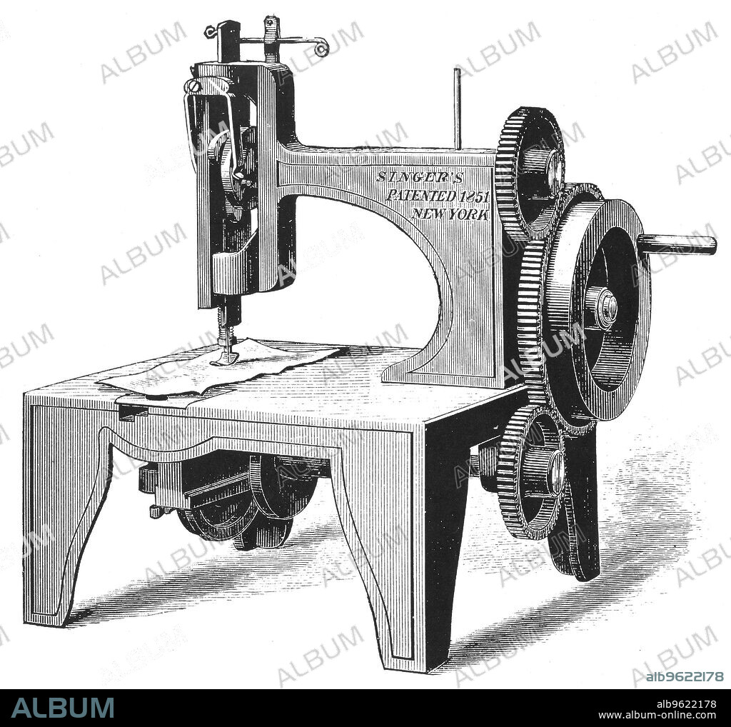 Isaac Merrit Singer's first sewing machine, patented in 1851 (1880). From Genius Rewarded or the Story of the Sewing Machine. (New York, 1880).