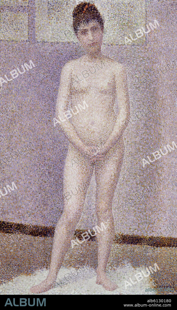 GEORGES SEURAT (1859-1891). 'Modelo de pie', 1887, Óleo sobre tabla, 25 x 16 cm.