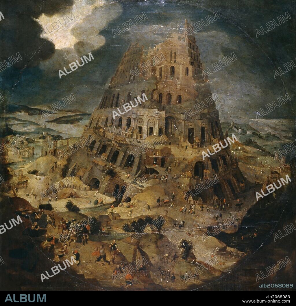 PIETER BRUEGHEL DER JÜNGERE. Pieter Brueghel 'el Joven' / 'Construction of the Tower of Babel', ca.  1595, Flemish School, Oil on panel, 43,2 cm x 42,9 cm, P01457.