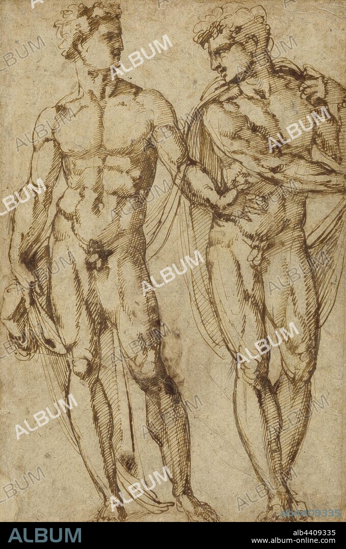 Study of Two Men (recto), Study of the Head of a Bearded Man (verso), Baccio Bandinelli (Italian, 1493 - 1560), Italy, about 1525, Pen and brown ink, 34 x 22.4 cm (13 3/8 x 8 13/16 in.).