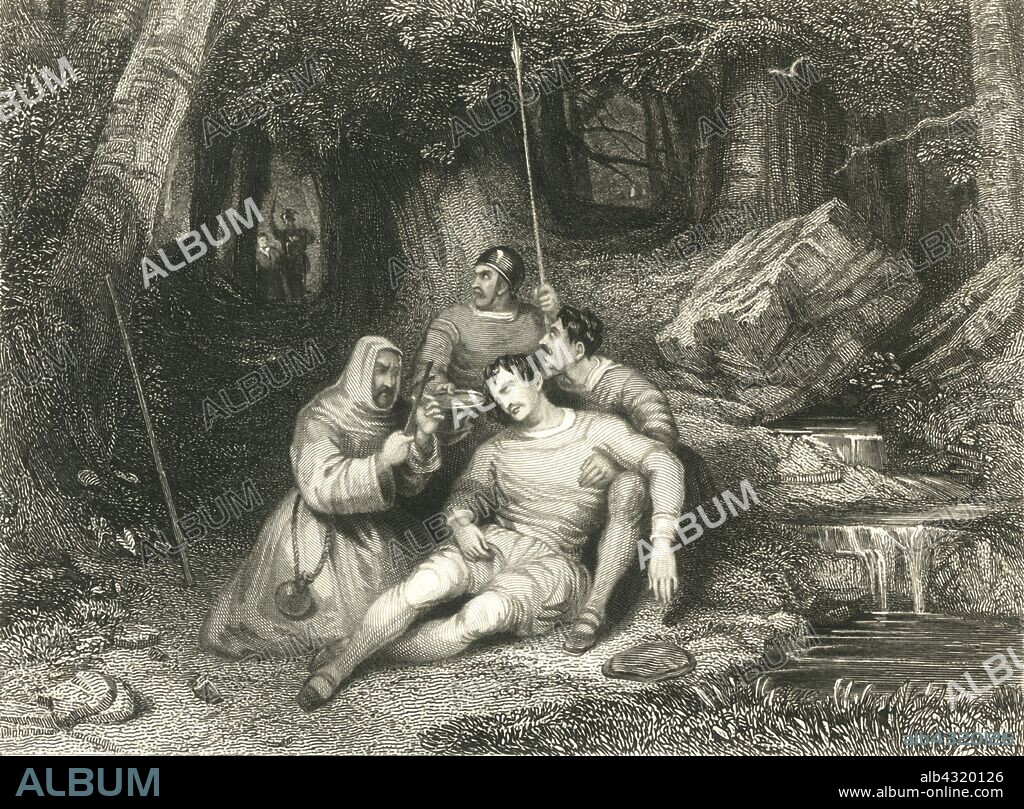 'Death of Llewellyn', c1836. Llywelyn ap Gruffudd (c1223-1282) was the last sovereign prince of Wales before its conquest by Edward I of England. He was killed at the Battle of Orewin Bridge near Builth Wells on 11 December 1282.