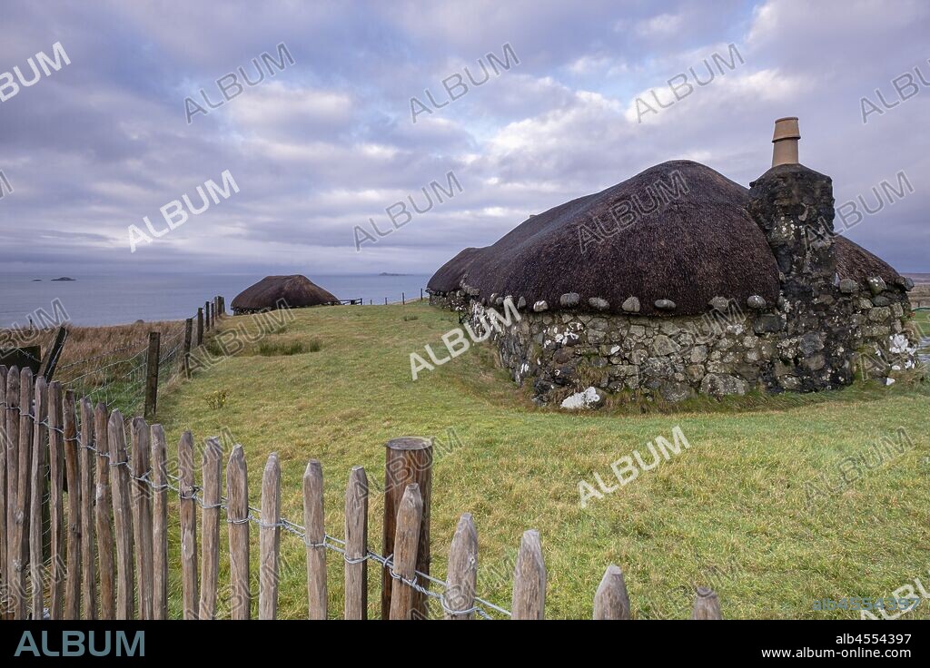 poblado tipico celta,museo de la vida insular, Kilmuir, ( Cille Mhoire ),costa oeste de la península de Trotternish, isla de Skye, Highlands, Escocia, Reino Unido.