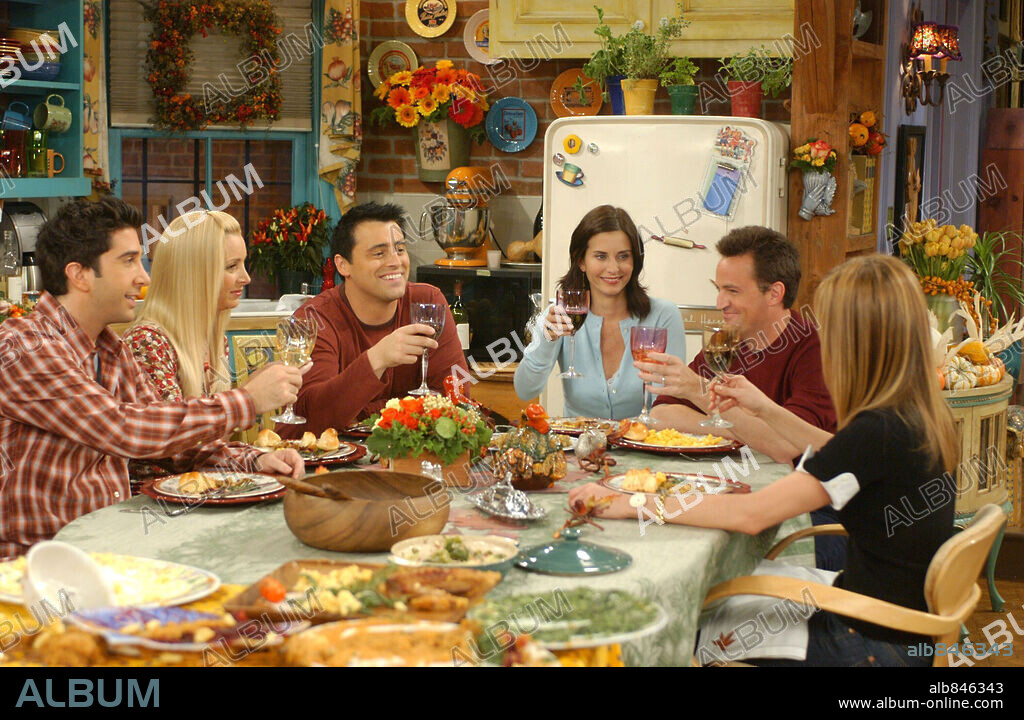 COURTENEY COX, DAVID SCHWIMMER, JENNIFER ANISTON, LISA KUDROW, MATT LEBLANC und MATTHEW PERRY in FRIENDS, 1994, unter der Regie von GAIL MANCUSO, GARY HALVORSON, JAMES BURROWS, MICHAEL LEMBECK und PETER BONERZ. Copyright WARNER BROS TV. Temporada 10.