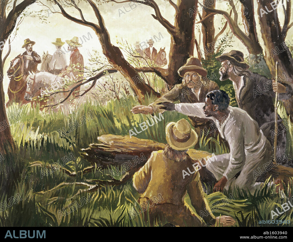 Underground Railroad Aids Runaway Slave by John Davies, 20th Century.