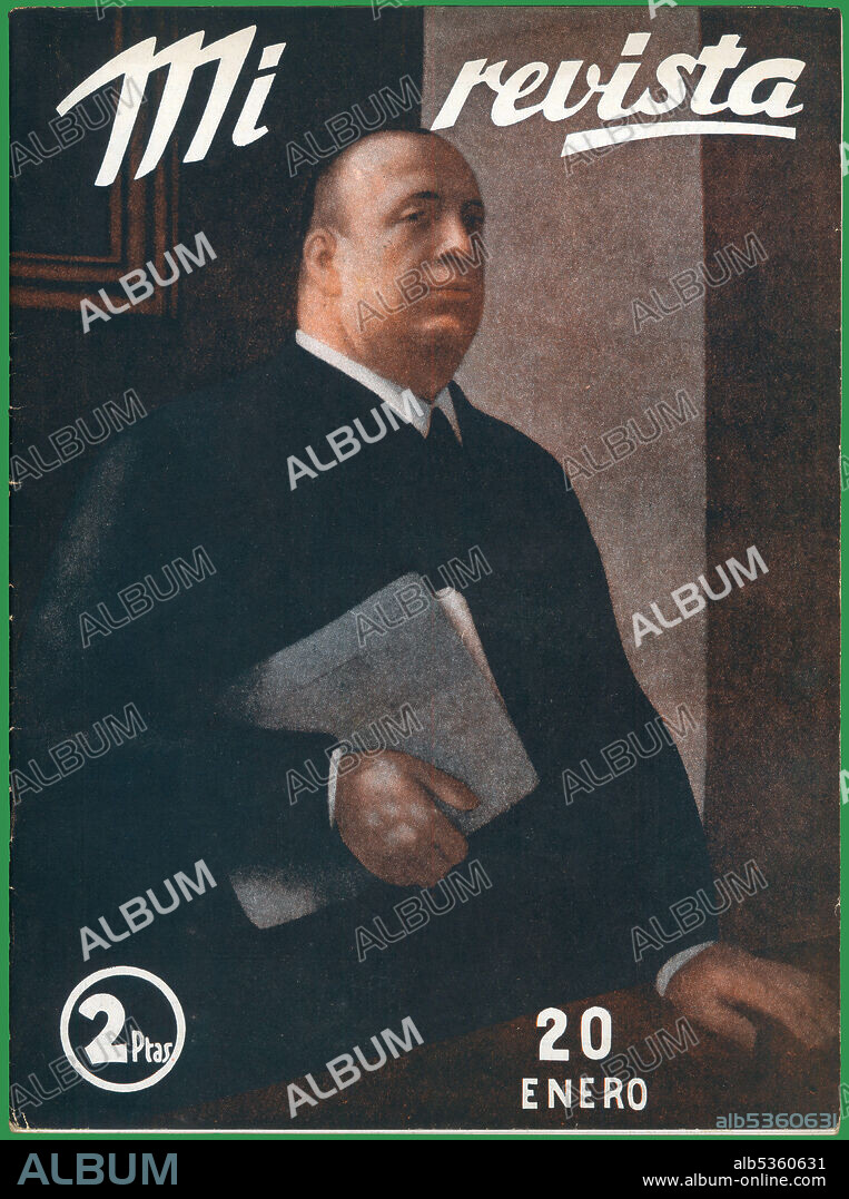 España. Indalecio Prieto Tuero (1883-1962), político español del Partido Socialista en la portada de Mi Revista, editada en Barcelona, enero de 1938.