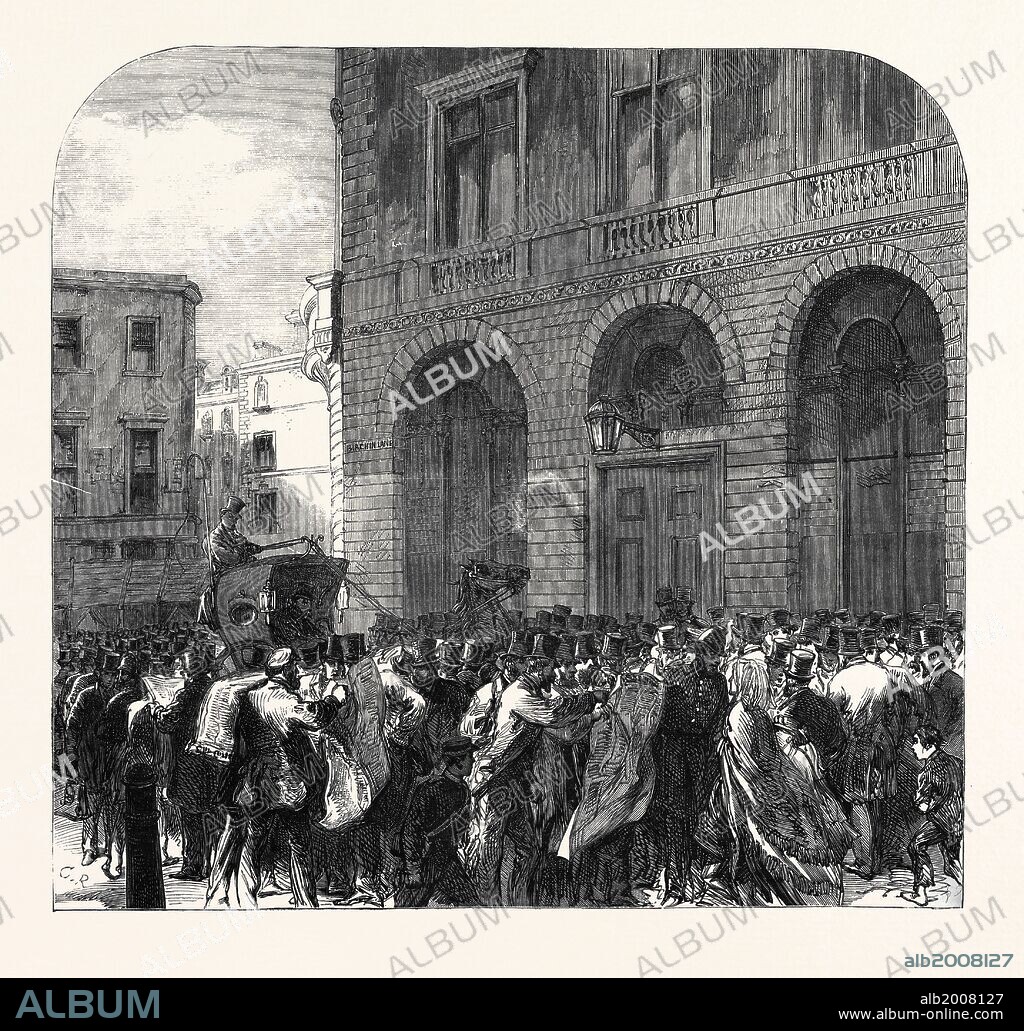 BLACK FRIDAY, THE MONETARY PANIC IN THE CITY: SCENE IN LOMBARD STREET, 11 MAY, UK, 1866.