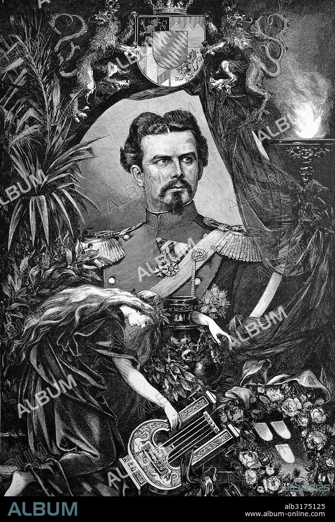 King ludwig ii of bavaria, ludwig ii otto friedrich wilhelm von bayern, 1845 - 1886, decendant from the german royal house of wittelsbach, historical wood engraving, 1886.