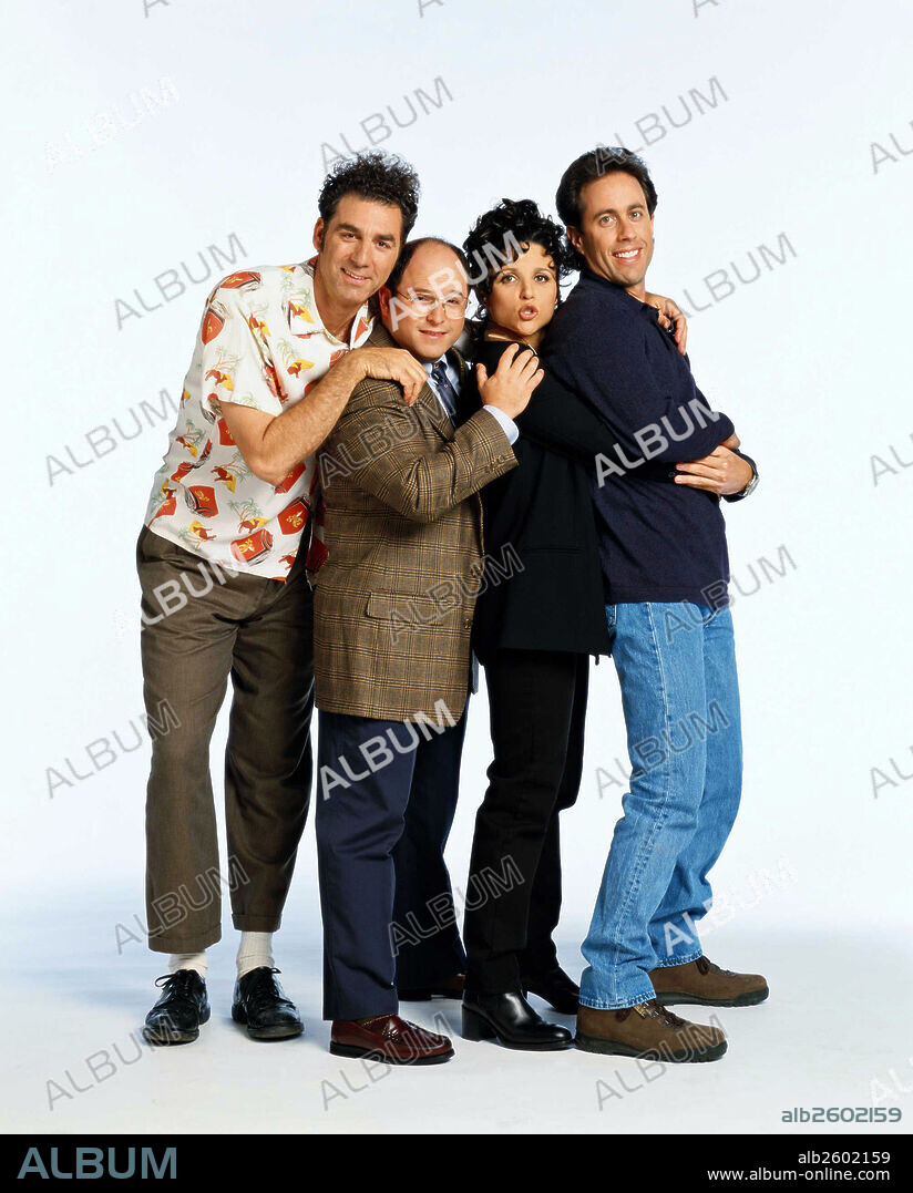 JASON ALEXANDER, JERRY SEINFELD, JULIA LOUIS-DREYFUS and MICHAEL RICHARDS in SEINFELD, 1990, directed by ANDY ACKERMAN, DAVID STEINBERG and JASON ALEXANDER. Copyright CASTLE ROCK/WEST-SHAPIRO.