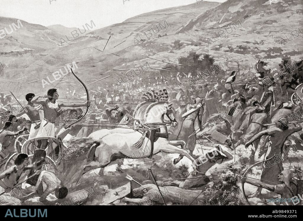 Seti I attacking the Syrian town of Kadesh. Menmaatre Seti I or Sethos I. Pharaoh of the New Kingdom Nineteenth Dynasty of Egypt. From Hutchinson's History of the Nations, published 1915.