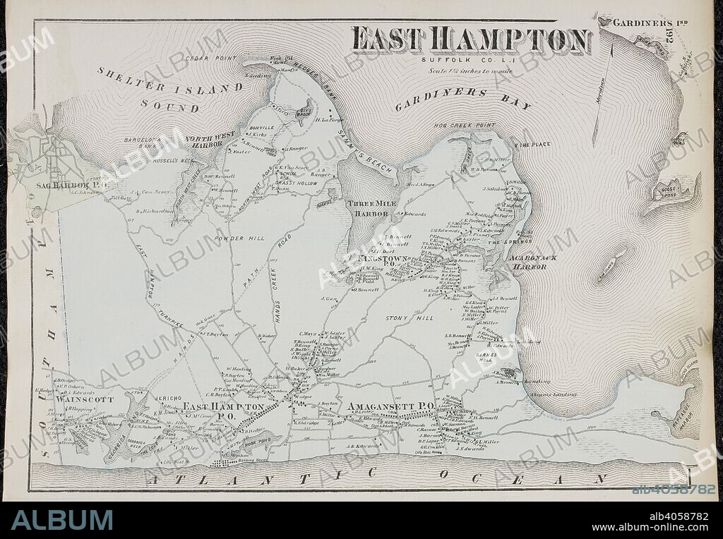 Map of East Hampton, on Long Island New York in the United States. . Atlas of Long Island, New York. From recent and actual Surveys and Records under the superintendence of F.W. Beers. New York, 1873. Source: Maps.33.d.17 f.192. Language: English.