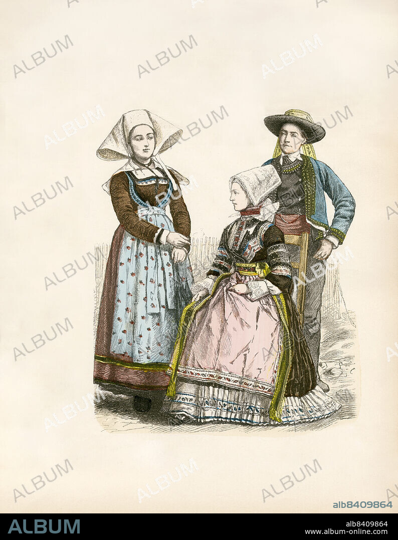 French Folk Dress, Brittany, late 19th Century, Illustration, The History of Costume, Braun & Schneider, Munich, Germany, 1861-1880.