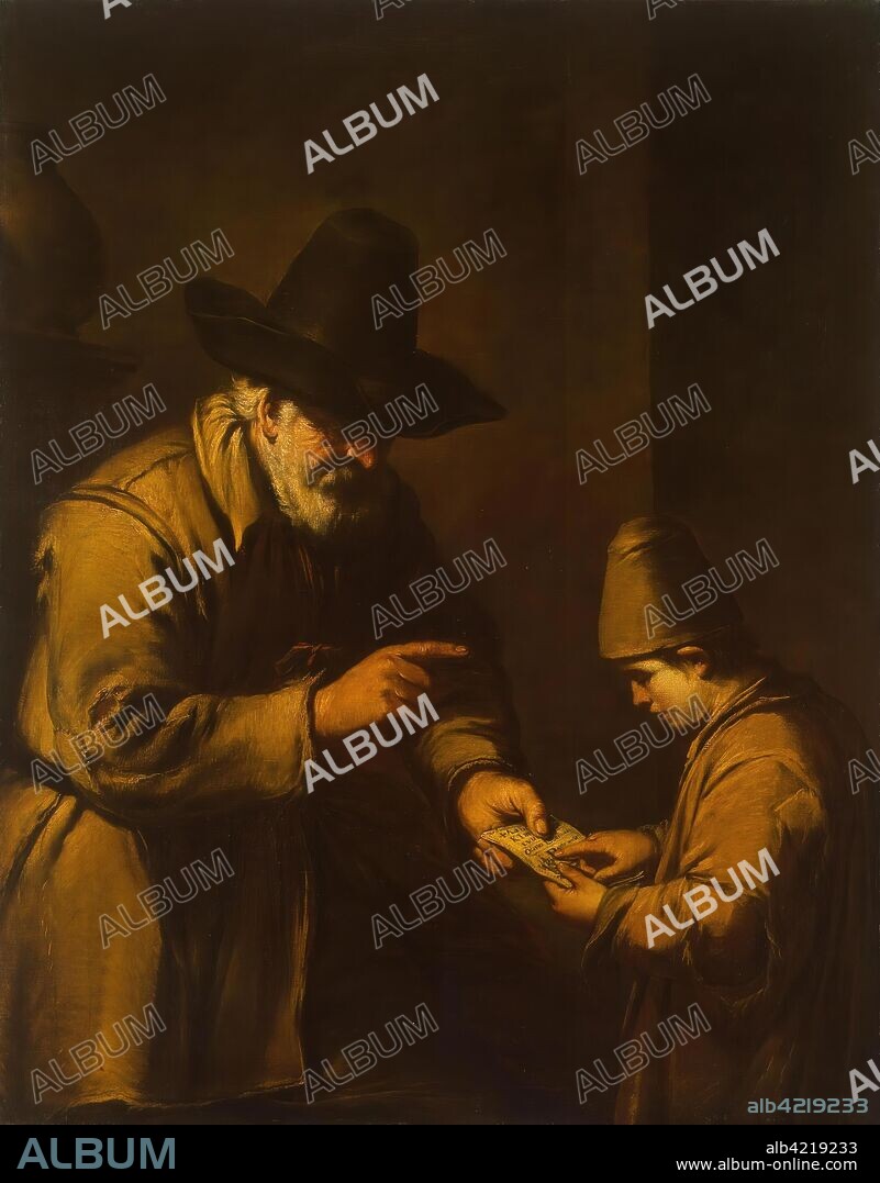 ANTONIO DE PUGA (? ). 'Old Man Teaching a Boy to Read'. Spain, 1630s. Dimensions: 129,5x103,5 cm.