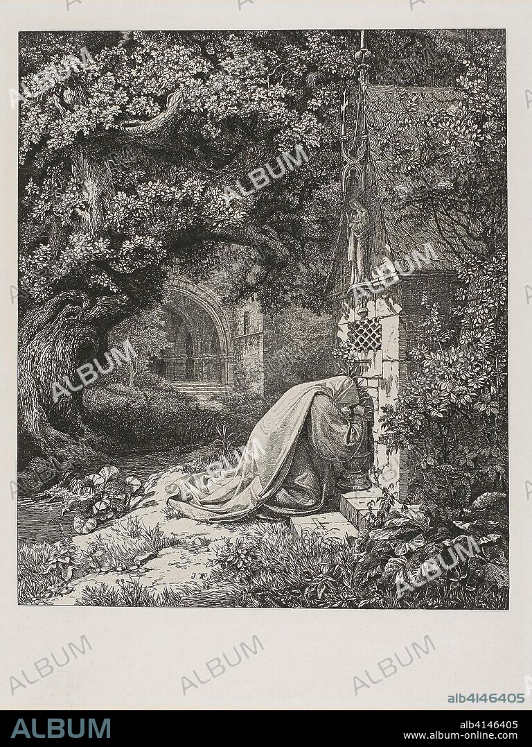 The Praying Nun. Johann Wilhelm Schirmer; German, 1807-1863. Date: 1829. Dimensions: 223 x 190 mm (image); 280 x 217 mm (plate); 667 x 546 mm (sheet). Etching on off-white chine and buff wove paper. Origin: Germany.