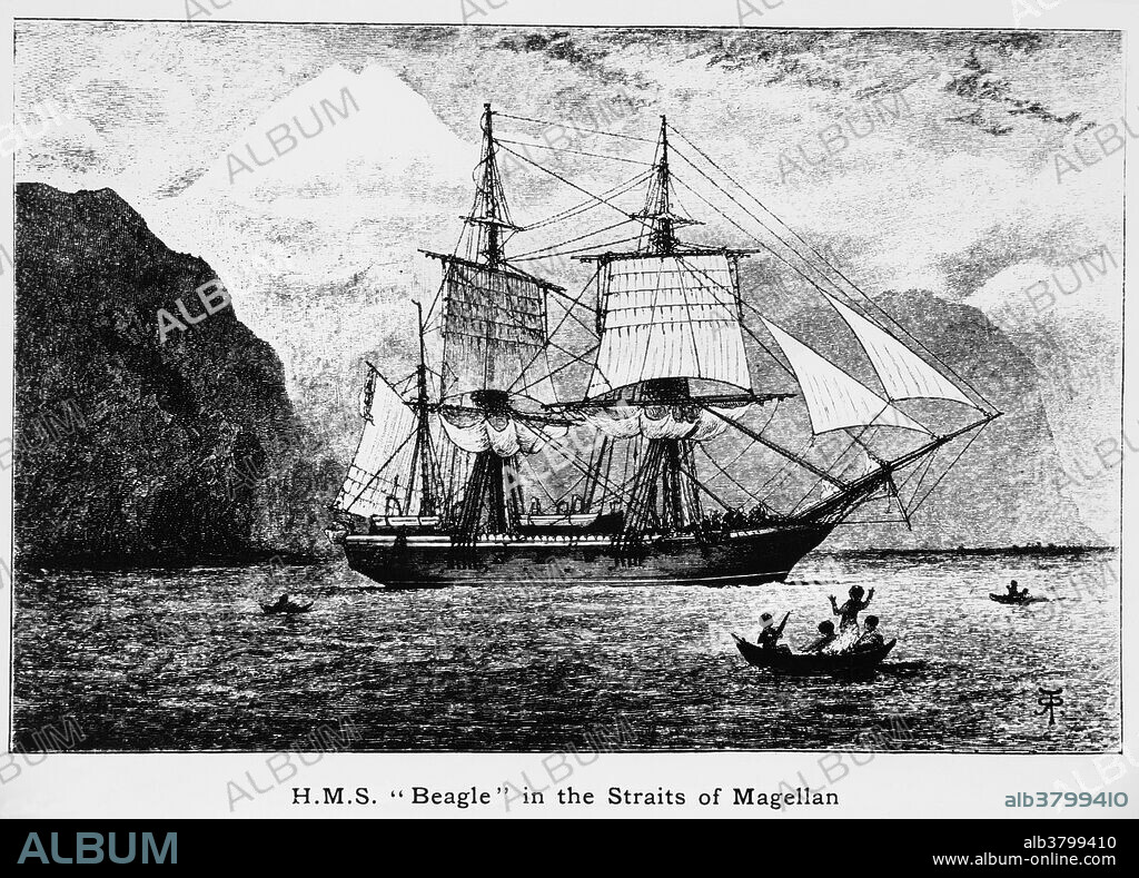 H.M.S. Beagle in the Straits of Magellan.