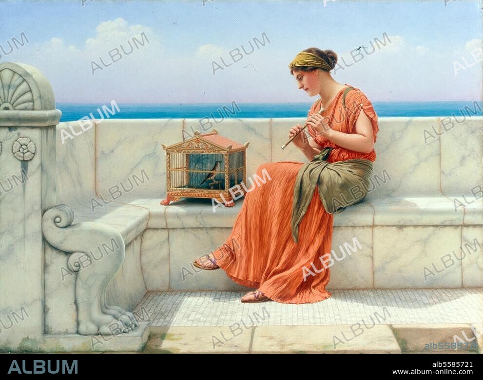 JOHN WILLIAM GODWARD. Godward, John William 1861-1922. "Song without Words", 1918. Oil on canvas, 59 × 80cm. London, Sotheby's. Lot 77, 23/03/81.