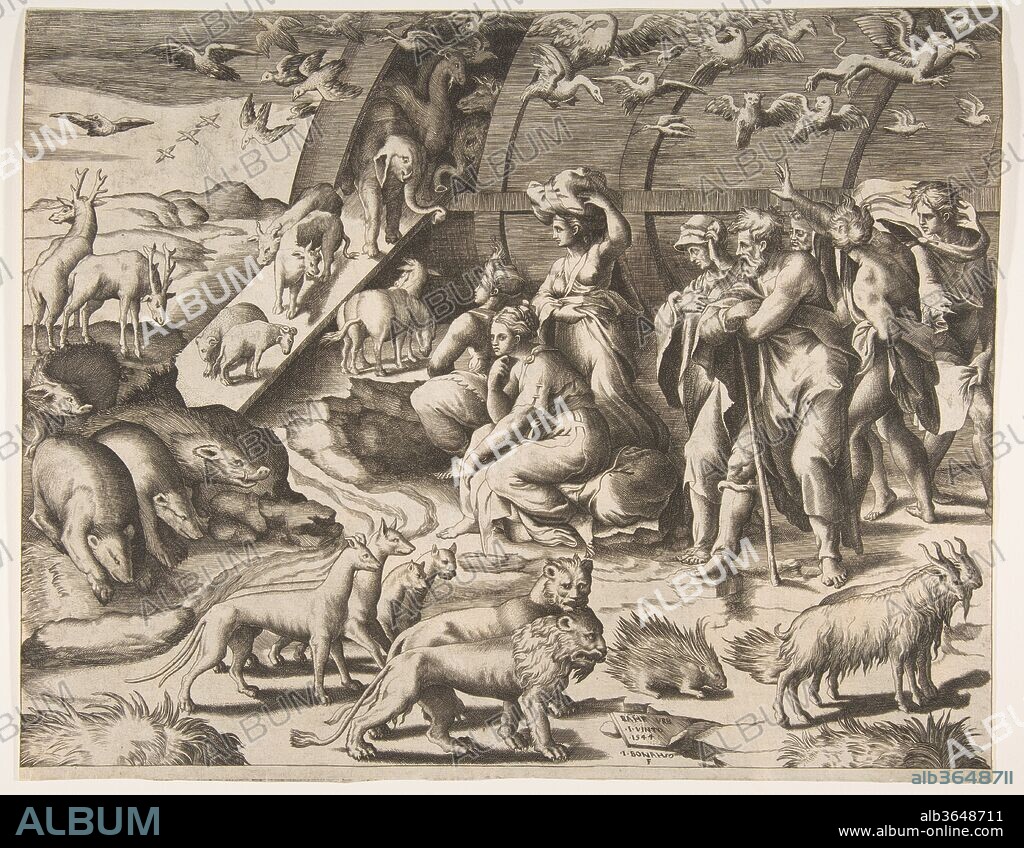 Noah leaving the Ark. Artist: Giulio Bonasone (Italian, active Rome and Bologna, 1531-after 1576). Dimensions: sheet: 12 x 15 1/16 in. (30.5 x 38.2 cm). Date: 16th century.