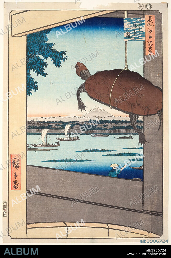 HIROSHIGE. Mannen Bridge, Fukagawa, from the series "One Hundred Famous Views of Edo". Date/Period: November, 1857. Print. Color woodcut. Height: 350 mm (13.77 in); Width: 241 mm (9.48 in).