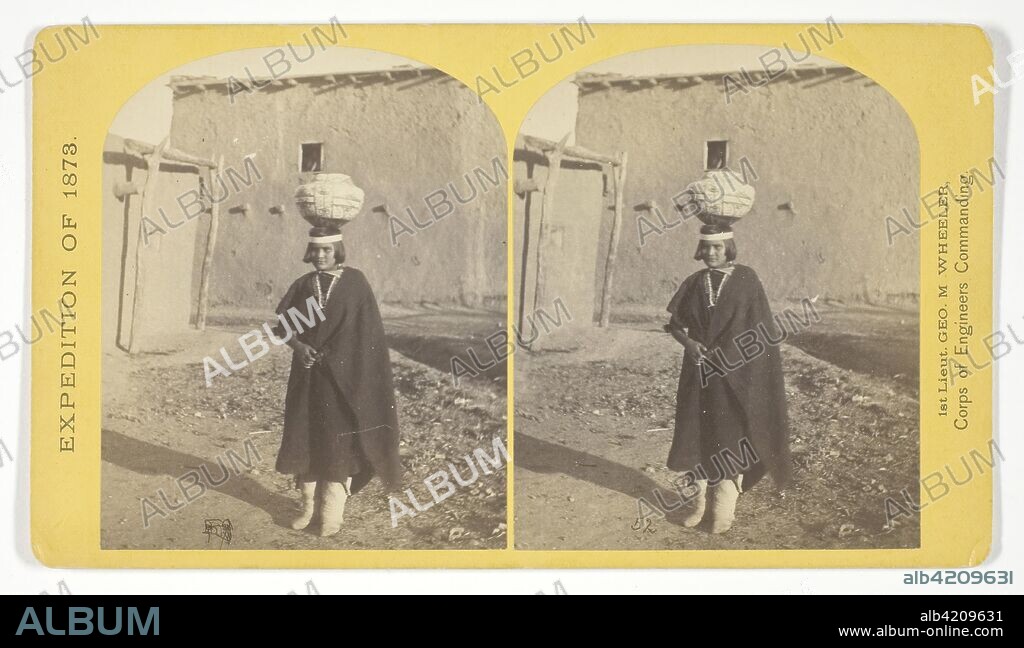 Zuni Indian Girl, with water olla. Timothy O'Sullivan (American, born Ireland, 1840-1882); commissioned by George Wheeler for the War Department, Corps of Engineers, U.S. Army. Date: 1873. Dimensions: 9.2 x 7.5 cm (each image); 10 x 17.7 cm (card). Albumen print, stereo, No. 17 from the series "Geographical Explorations and Surveys West of the 100th Meridian". Origin: United States.