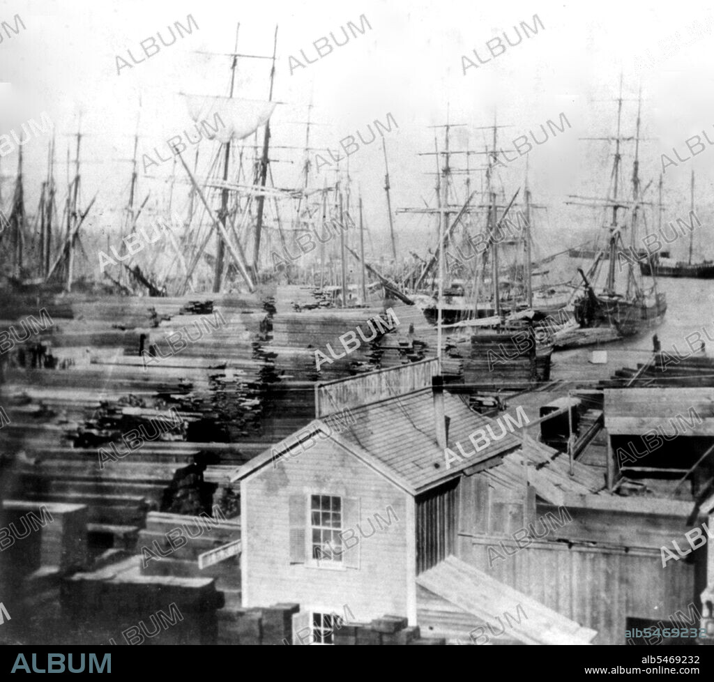 California History - Pier No. 11. The Mendocino Lumber Yard, San Francisco circa 1866.