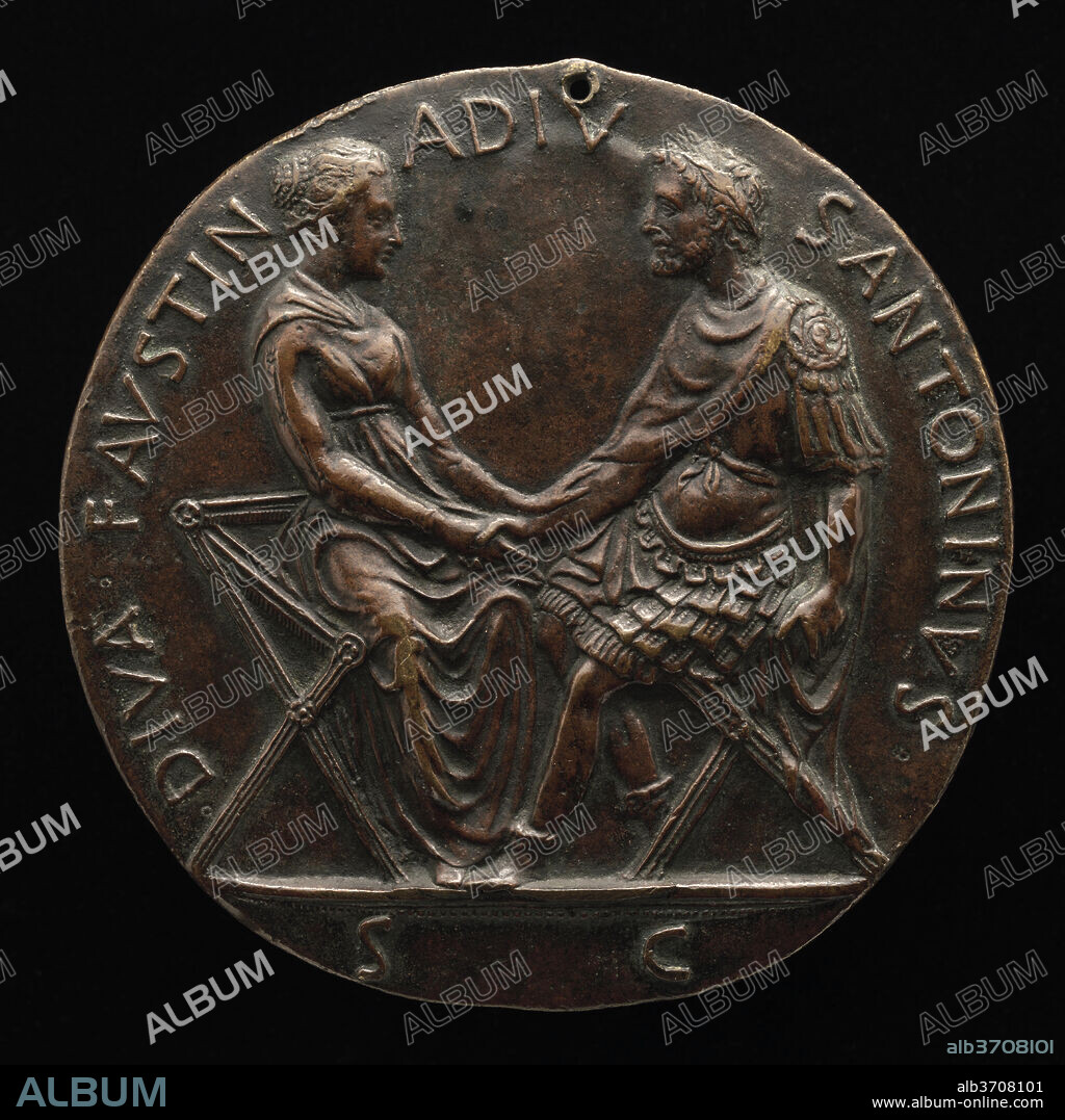 FILARETE. Antonius Pius and Faustina Joining Hands [reverse]. Dated: fourth quarter 15th century. Dimensions: overall (diameter): 10.13 cm (4 in.)  gross weight: 521.1 gr (1.149 lb.)  axis: 12:00. Medium: bronze.