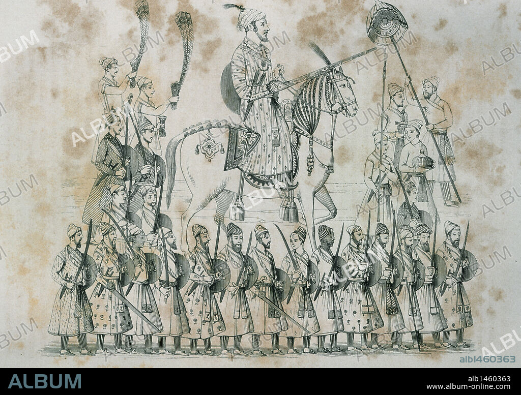 India. Maratha Empire. Founded by King Shivaji on 17th century. Engraving, 19th century.