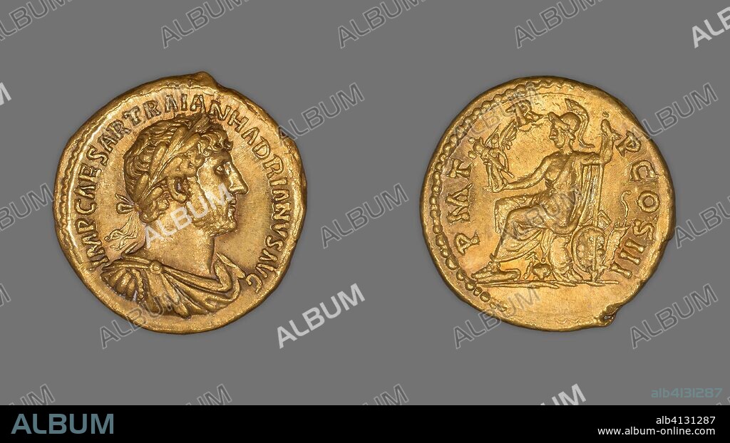 ANCIENT ROMAN. Aureus (Coin) Portraying Emperor Hadrian. Roman, minted in Rome. Date: 120 AD-123 AD. Dimensions: Diam. 1.9 cm; 7.34 g. Gold. Origin: Roman Empire.