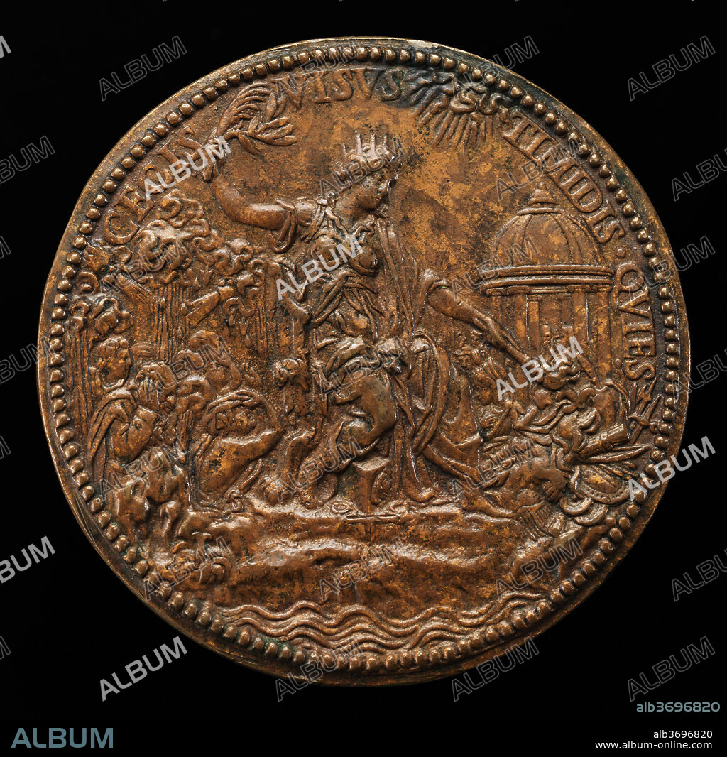 JACOPO NIZZOLA DA TREZZO. Mary as Peace Setting Fire to Arms [reverse]. Dated: 1555. Dimensions: overall (diameter): 6.81 cm (2 11/16 in.)  gross weight: 98.95 gr (0.218 lb.)  axis: 12:00. Medium: bronze.