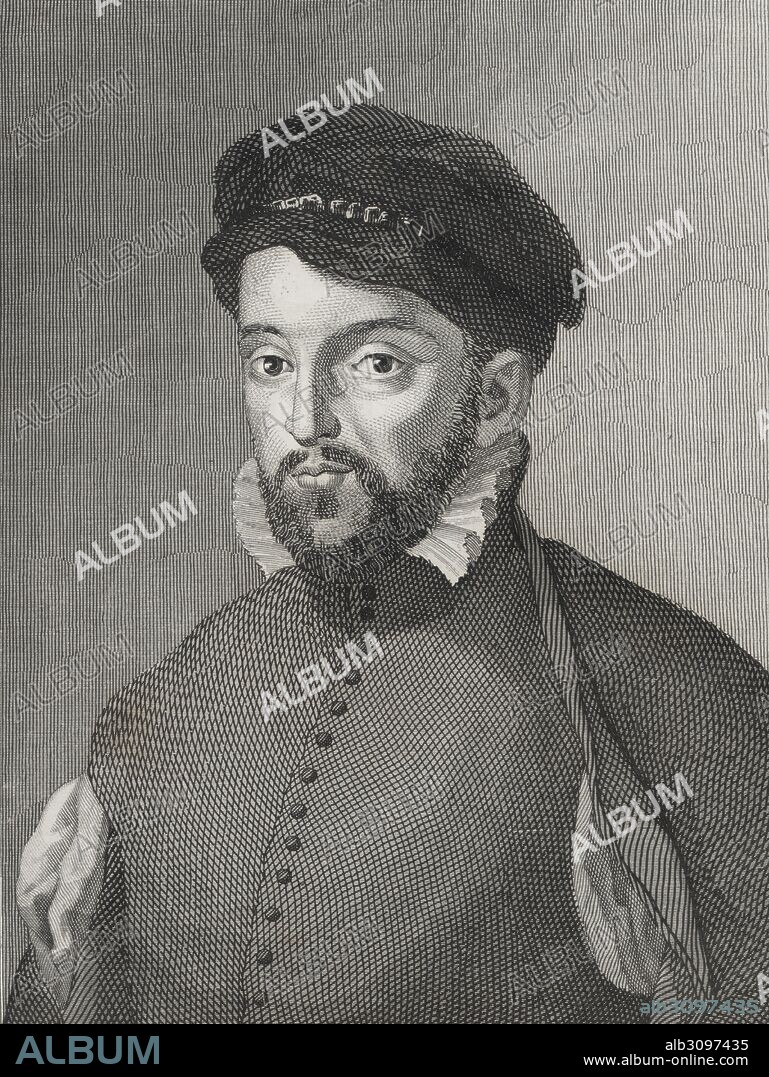 Antonio Pérez del Hierro (1540-1611), secretario del rey Felipe II. Traidor a la corona huído a Francia. Grabado de 1854.