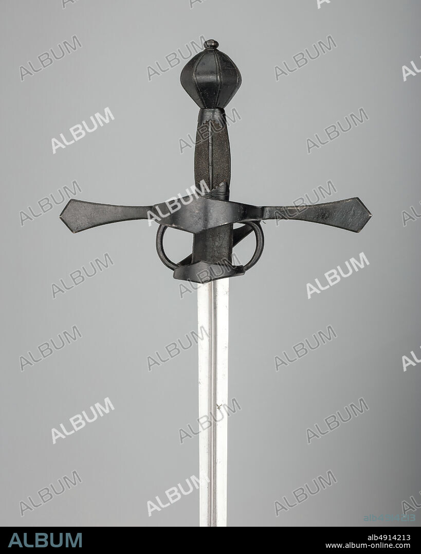 Estoc (Thrusting Sword), German, Saxony, late 16th century, German, Saxony, Steel, shagreen, wood, L. 48 1/8 in. (122.2 cm); L. of blade 42 1/8 in. (106.9 cm); W. 10 3/4 in. (27.3 cm); Wt. 3 lb. 9 oz. (1615.9 g), Swords.
