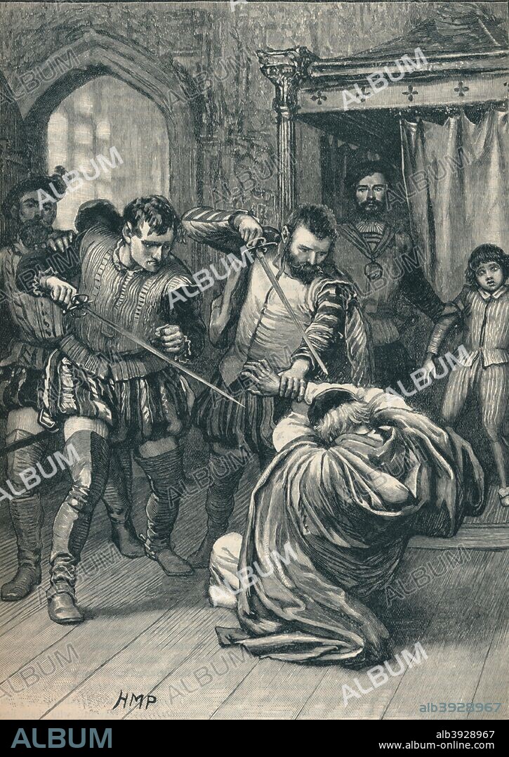 The assassination of Cardinal Beaton, 1546 (1905). David Beaton was Archbishop of St Andrews and the last Catholic cardinal in Scotland before the Reformation. He was murdered in revenge for the execution of the Protestant preacher George Wishart. From Cassell's History of England, Vol. II, [Cassell and Company, Limited, London, Paris, New York & Melbourne, 1905].