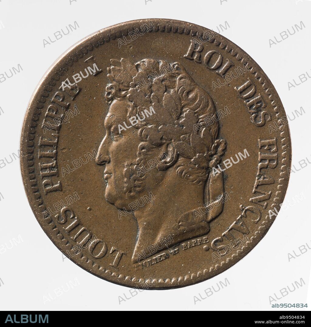 Coin of 5 centimes of the French colonies of Louis-Philippe, 1841, Tiolier, Nicolas-Pierre, Graveur en médailles, Barré, Array, Numismatique, Monnaie, Paris, Paris, Diameter: 2.4 cm, Weight (type dimension): 10.03 g.