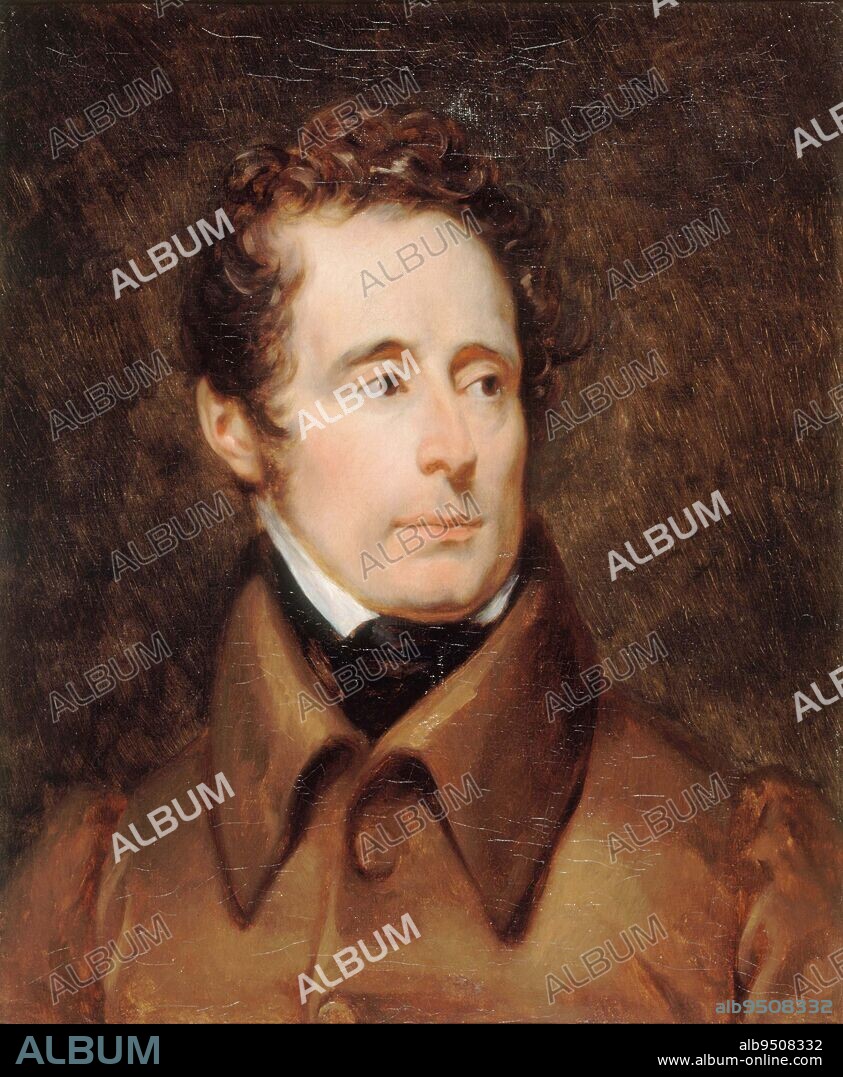 Portrait of Alphonse de Lamartine (1790-1869), poet, historian and politician, Gérard, François (workshop of), Around 1831, Painting, Table, Dimensions - Work: Height: 61.2 cm, Width: 50.2 cm, Dimensions - Frame: Height: 78 cm, Width: 67.5 cm, Thickness: 9.5 cm.