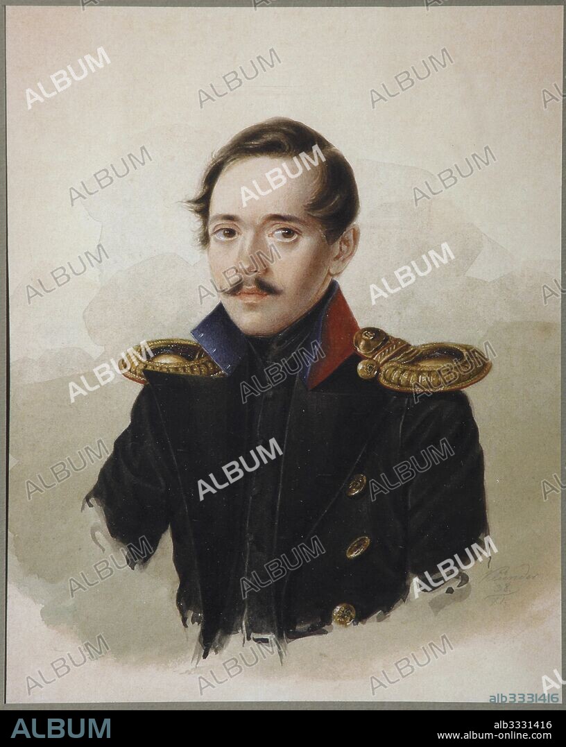 ALEXANDER IVANOVICH KLüNDER. Portrait of the poet Mikhail Lermontov (1814-1841).