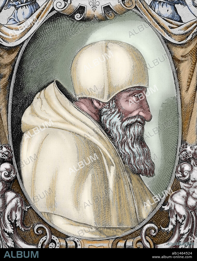 PAULO III (Canino,1468-Roma,1549). Papa italiano (1534-1549), de nombre Alessandro Farnesi. Favoreció el movimiento renacentista y en 1540 aprobó la Compañia de Jesús. Grabado de una copia en cobre de F. Hulsius. Coloreado.