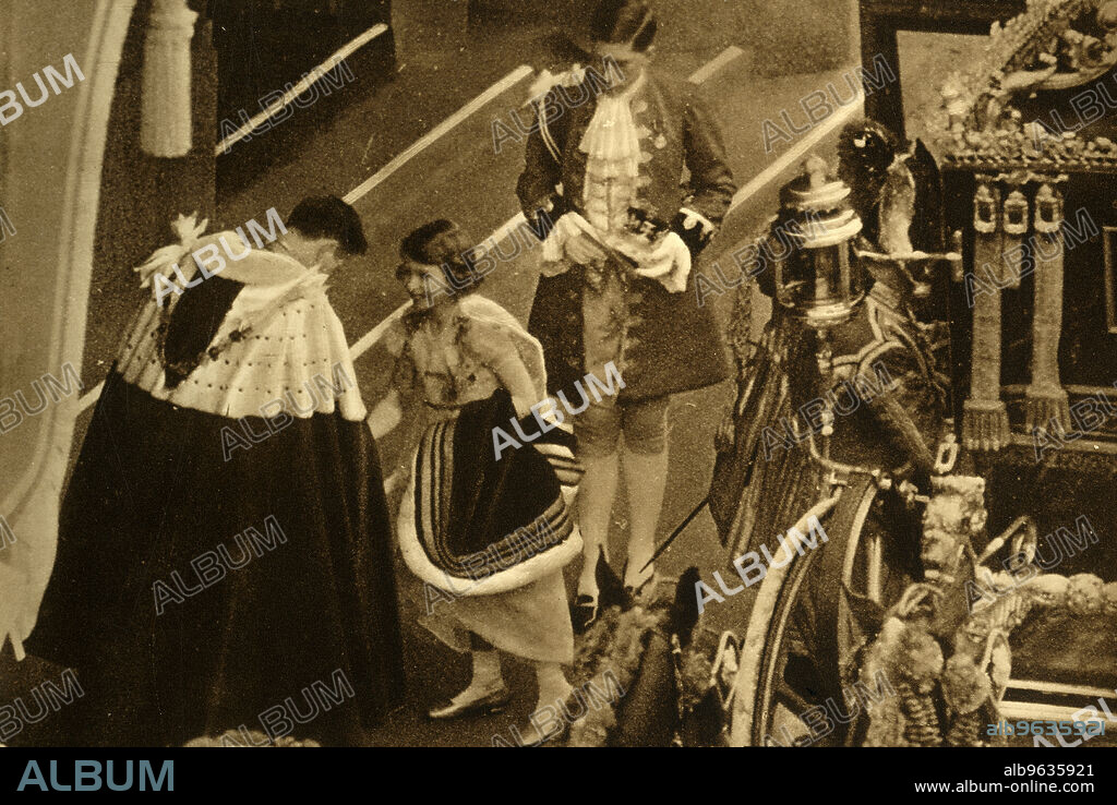 PHOTOCHROM CO LTD OF LONDON. 'Princess Elizabeth Arriving at Westminster Abbey', 1937. From "The Coronation of King George VI and Queen Elizabeth". [The Photochrom Co. Ltd., London, 1937 ].