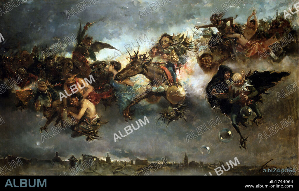 BARBASAN, MARIANO PINTOR ESPAÑOL. ZARAGOZA 1864 - 1924. " LA NOCHE DE WALPURGIS " ( EPISODIO OPERA DE GOETHE , " FAUSTO " : MEFISTOFELES Y FAUSTO HACEN AQUELARRE ) . OLEO DE 1887. MUSEO BELLAS ARTES . BUENOS AIRES. SFGP / © KORPA.