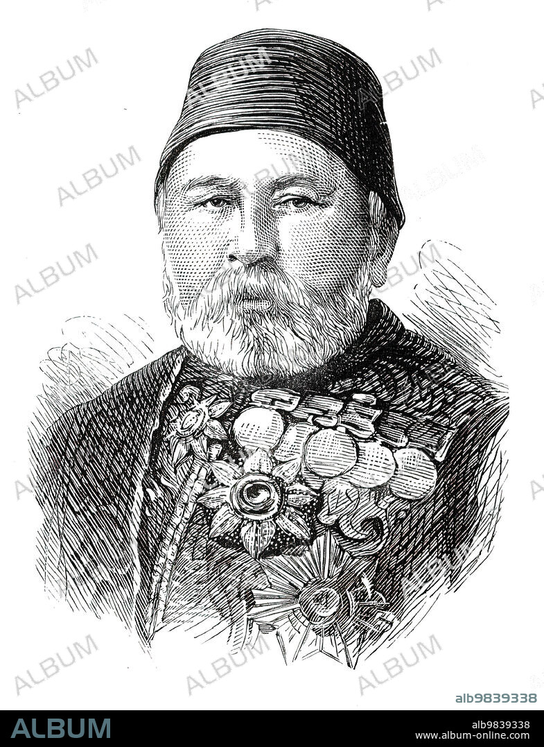 The Assassinations at Constantinople: Hussein Avni Pasha, Minister of War, 1876. Engraving from a photograph by Abdullah Freres. 'Another shocking crime has taken place in the seat of Government at Constantinople...while the Ministers of State forming the new Sultan's Government were sitting together in the Council-Chamber, a person named Hassan, who had been an officer in the army, forced his entrance into the room and killed Hussein Avni Pasha, the Minister of War, with a shot from a revolver. The others attempting to seize him, he shot dead the Minister for Foreign Affairs, Mohammed Raschid Pasha...Hussein Avni Pasha...has now fallen a victim to assassination from motives of personal revenge'. From "Illustrated London News", 1876.