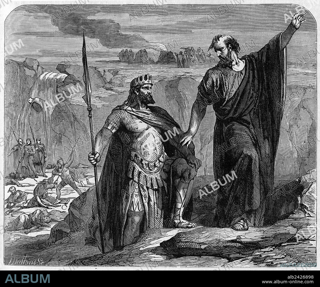 Religion The Holy Bible. Elijah Kills the Prophets of Baal and allert Achab for the incoming rain.