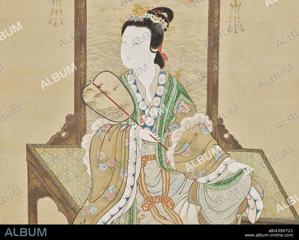 Chinese Beauty, from Chinese Beauty, Phoenix and Peacock, Tosa Mitsuoki (Japanese, 1617-1691), Edo, 1691, ink and color on silk, 55-1/2 x 28-1/8 in. (image) 96-3/4 x 37 in. (overall), Signed: Tosa Hogen Josho Seal: Fujiwara, Asian Art.
