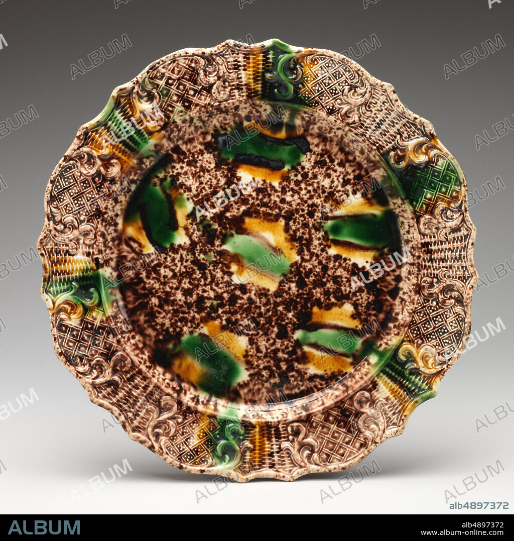 Style of Whieldon type, Plate, probably British, Staffordshire, Style of Whieldon type, ca. 175070, probably British, Staffordshire, Tortoiseshell ware, Diameter: 9 1/2 in. (24.1 cm), Ceramics-Pottery.