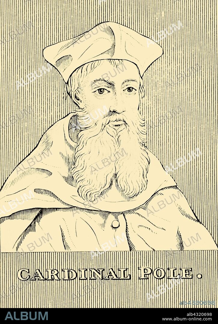 'Cardinal Pole', (1500-1558), 1830. Reginald Pole (1500-1558) English cardinal educated at Magdalen College, Oxford. Last Catholic Archbishop of Canterbury in office 1556-1558, exiled during the Counter-Reformation in opposition to Henry VIII. From "Biographical Illustrations", by Alfred Howard. [Thomas Tegg, R. Griffin and Co., J. Cumming, London, Glasgow and Dublin, 1830].