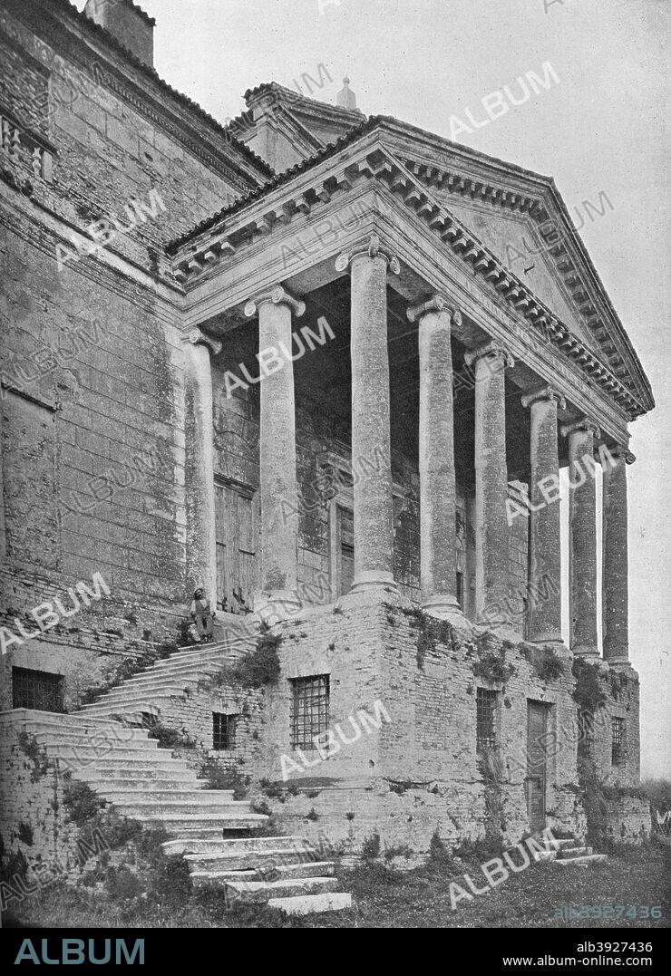 Detail of north front and portico, La Malcontenta, Mira, Veneto, Italy, 1922. La Malcontenta, or Villa Foscari, is a villa designed by Andrea Palladio and built between 1558 and 1560. It stands beside the Brenta Canal. From The Architectural Forum Volume XXXVII. [Rogers and Manson, New York, 1922].