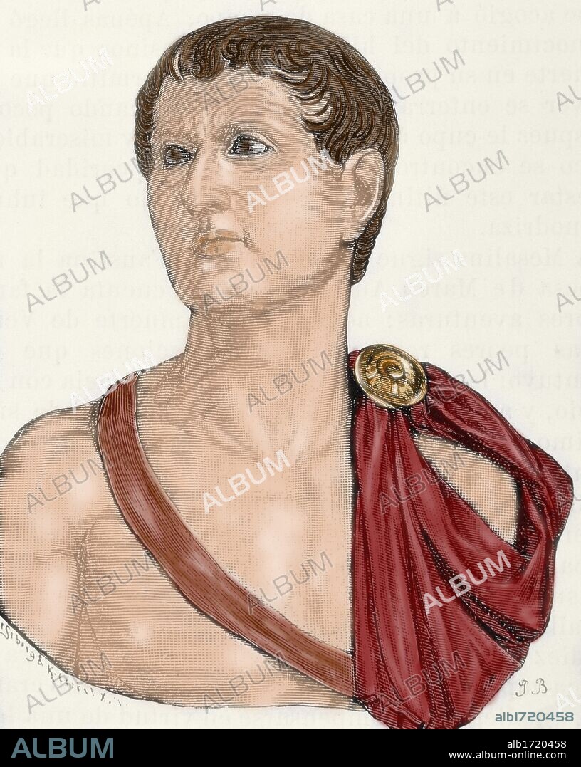 Germanicus Julius Caesar (15 B.C.-19 A.D.). Roman General and Consul. Colored engraving.