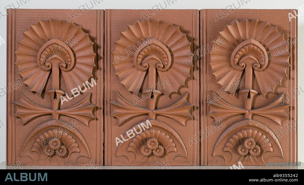 Ornament, from the Scoville Building, Chicago, Illinois, Louis Sullivan, American, 18561924, Northwestern Terra Cotta Company, Chicago, Illinois, 18781956, 188485, Terra cotta, Made in Chicago, Illinois, United States, North and Central America, Chicago, Illinois, United States, North and Central America, Architectural elements, ceramics, assembled: 29 x 53 1/2 x 9 1/2 in. (73.7 x 135.9 x 24.1 cm).