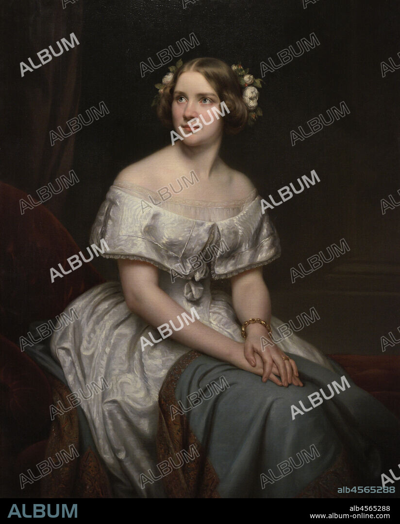 EDUARD MAGNUS (1799-1872). GERMAN PAINTER.. Jenny Lind (Johanna Maria Lind) (1820-1887). Swedish opera singer. Portrait by Eduard Magnus (1799-1872). Oil on canvas (118,1 x 94,6 cm), ca.1861. Replica after a portrait of 1846. National Portrait Gallery. London, England, United Kingdom.