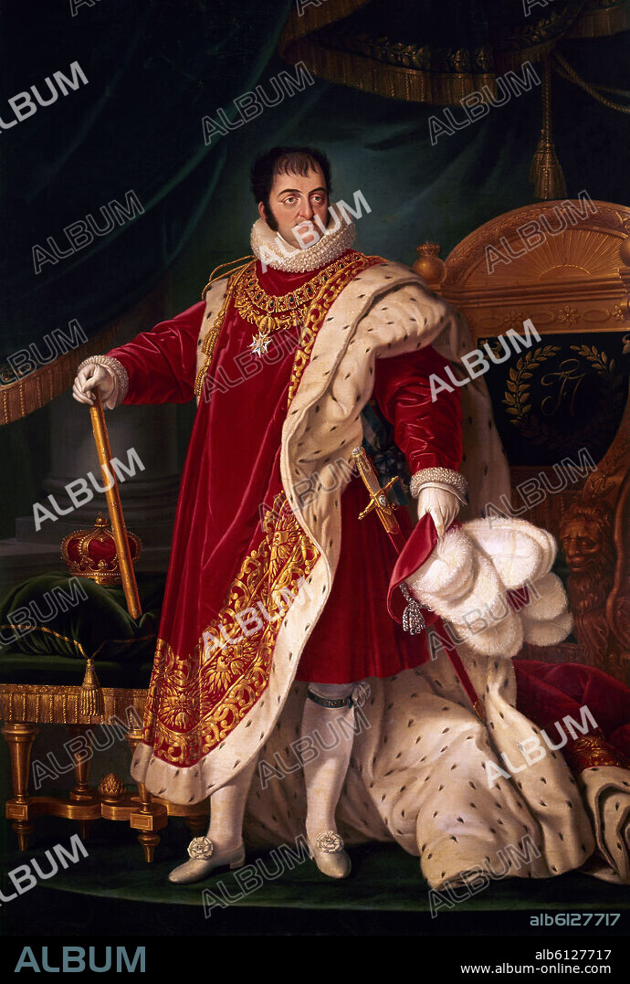 LUIS DE LA CRUZ Y RÍOS. FERNANDO VII CON TRAJE Y MANTO DE MAESTRE DEL TOISON DE ORO.